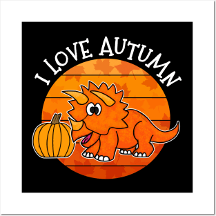 Autumn Triceratops Dinosaur Pumpkin Fall Thanksgiving Posters and Art